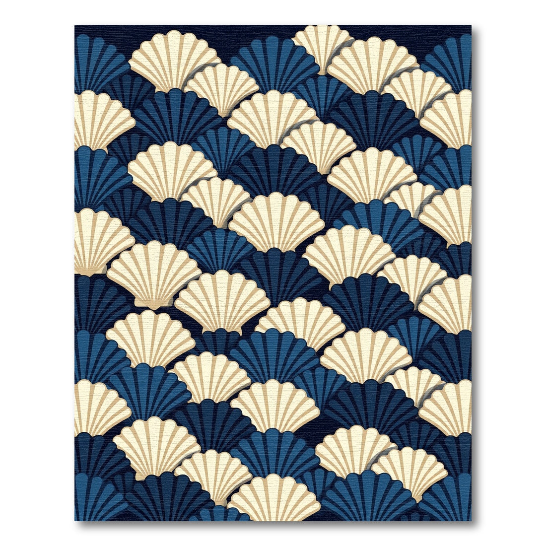 Navy and Cream Art Deco Scallop Rug