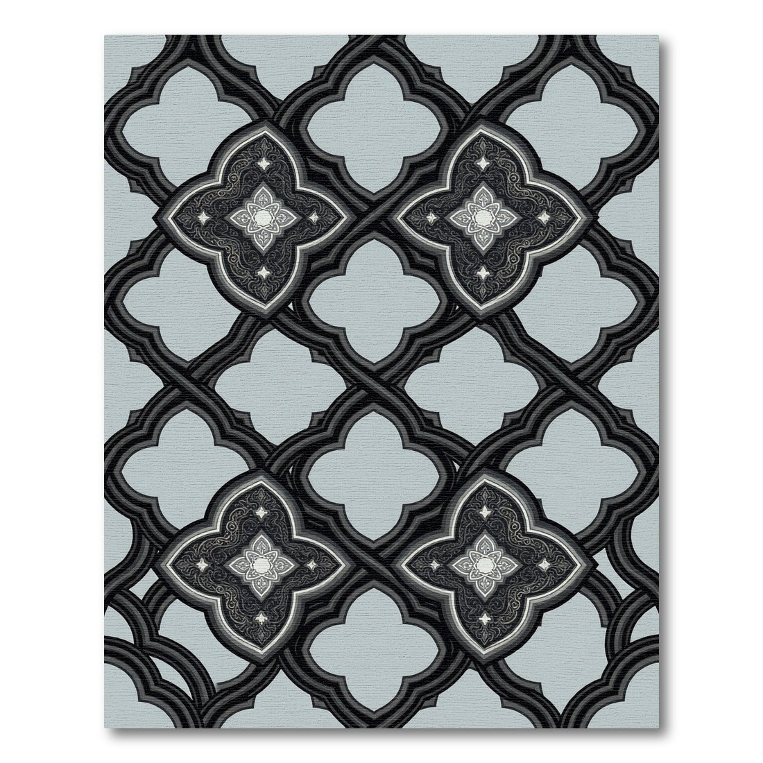 Ornate Black Quatrefoil Lattice Rug