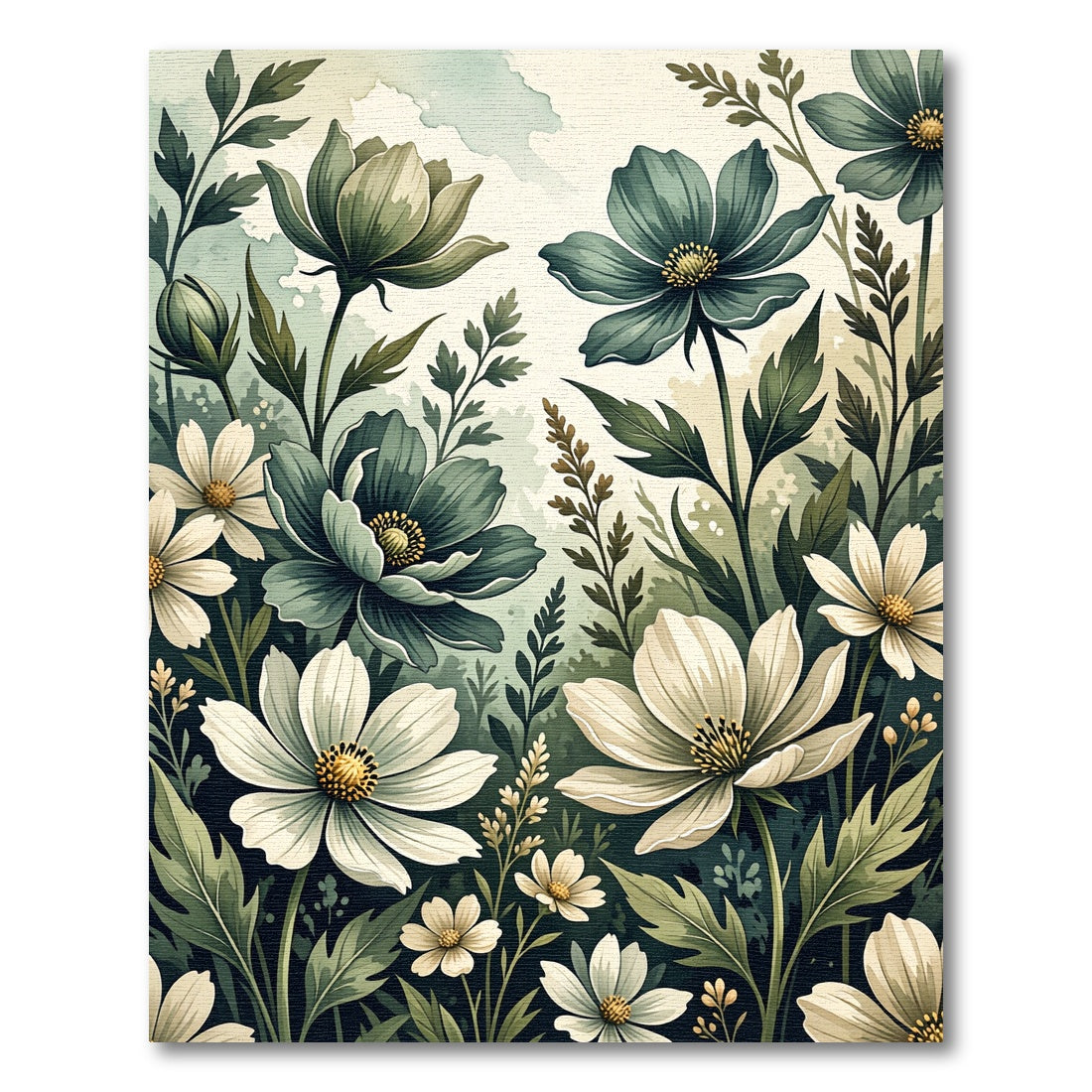 Ethereal Green and White Meadow Floral Rug