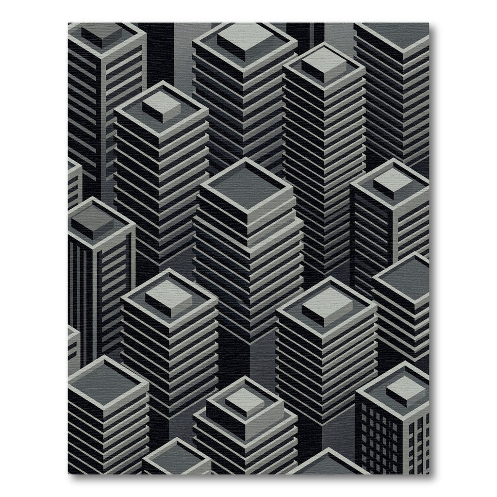 Monochromatic Isometric Cityscape Buildings Rug