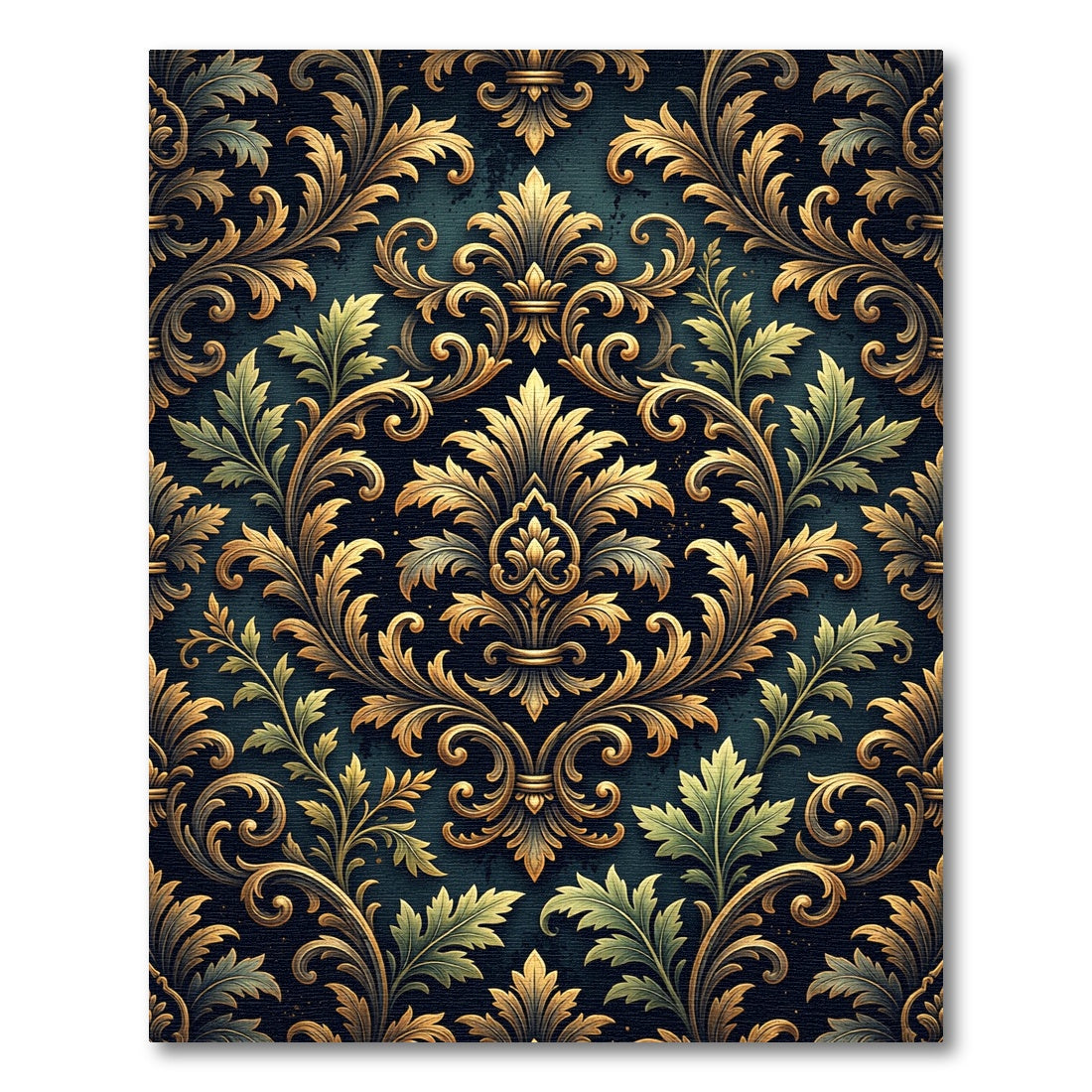 Elegant Golden Damask Floral Midnight Tapestry Rug