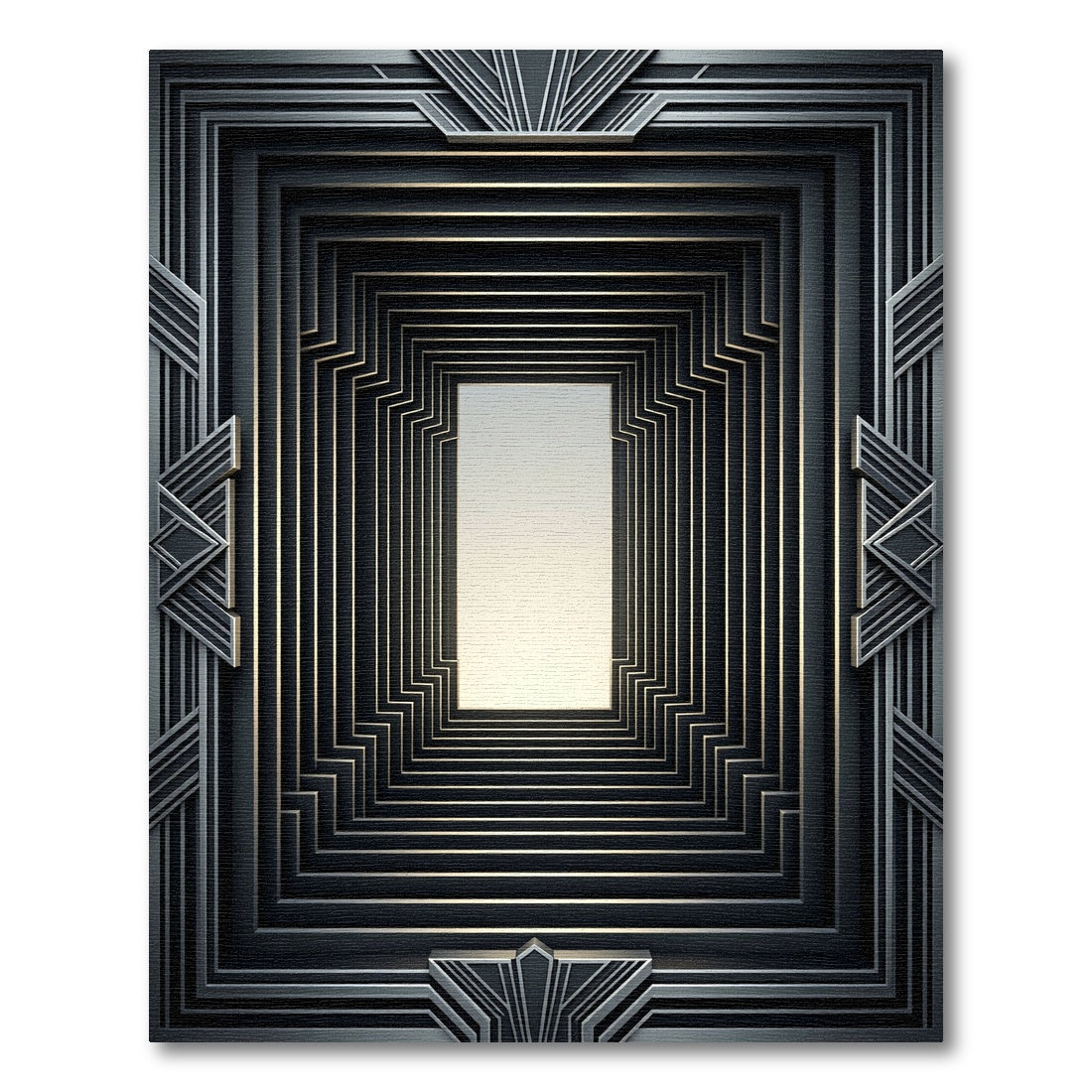 Dark Gray Art Deco Geometric Steps Rug