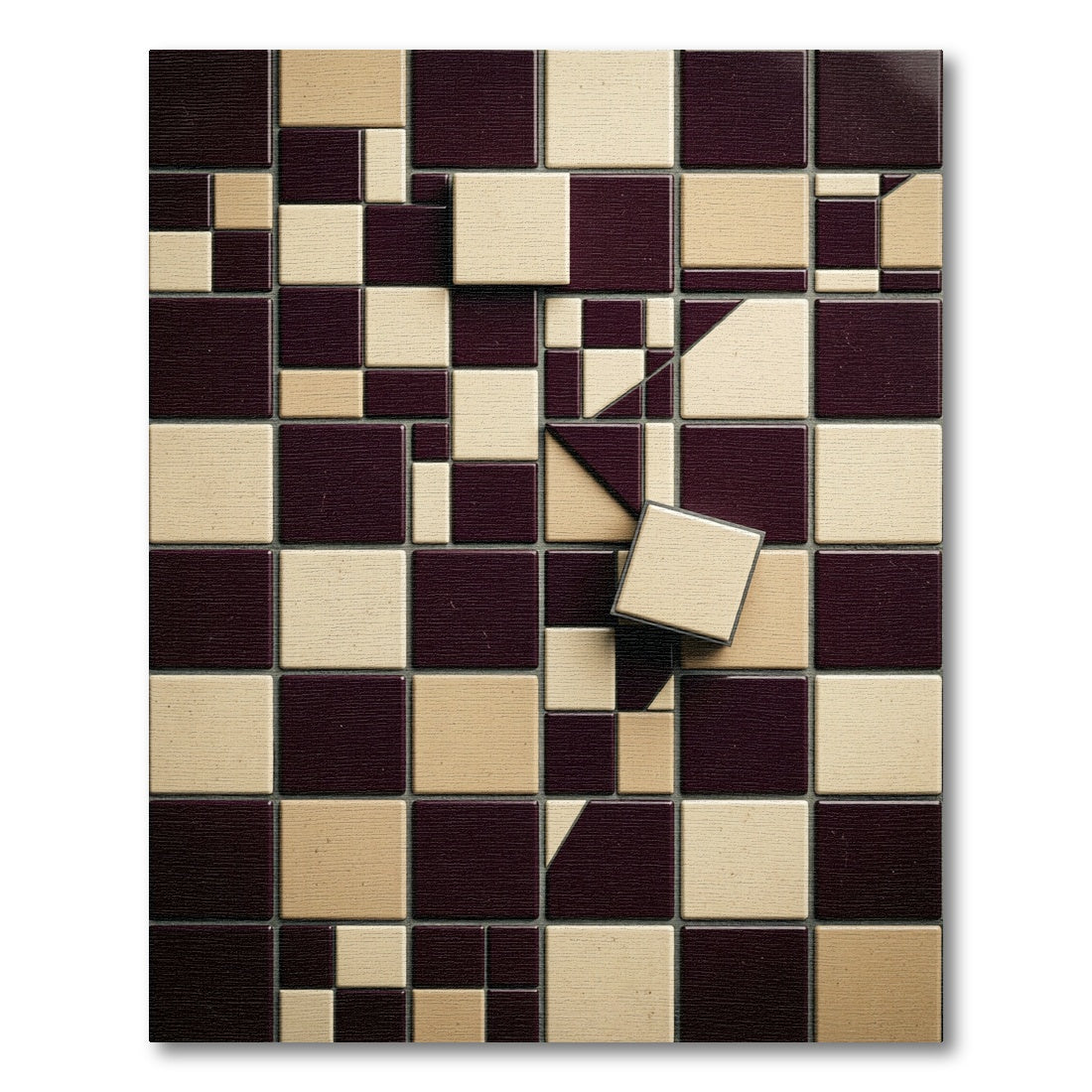 Tuscan Yellow Burgundy Geometric Squares Rug