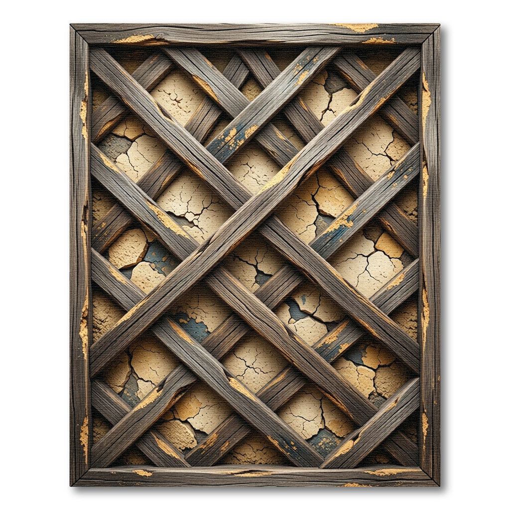 Rustic Weathered Wood Lattice Ochre Earth Rug