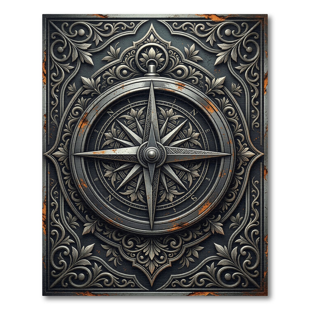 Metallic Silver Compass Antique Filigree Rug