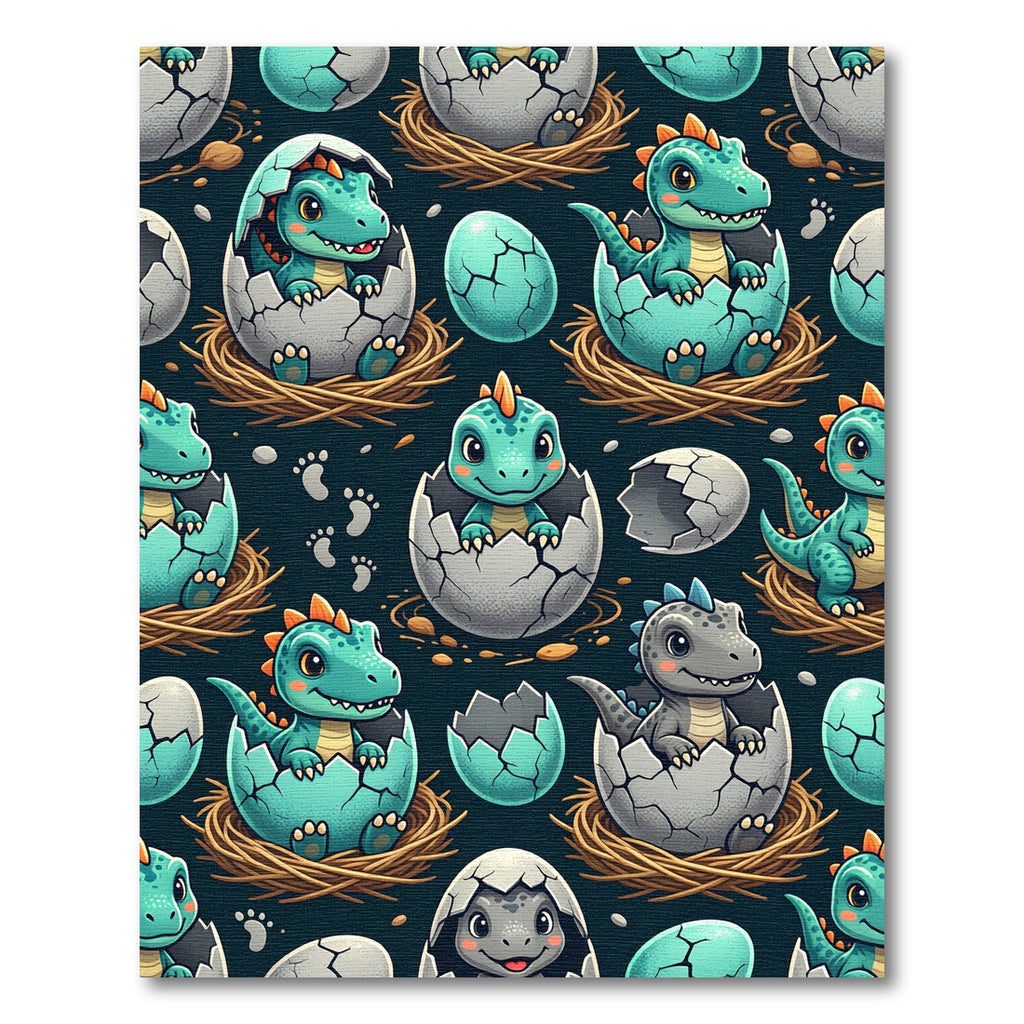 Playful Teal Hatching Dinosaur Illustration Rug