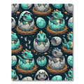 Playful Teal Hatching Dinosaur Illustration Rug