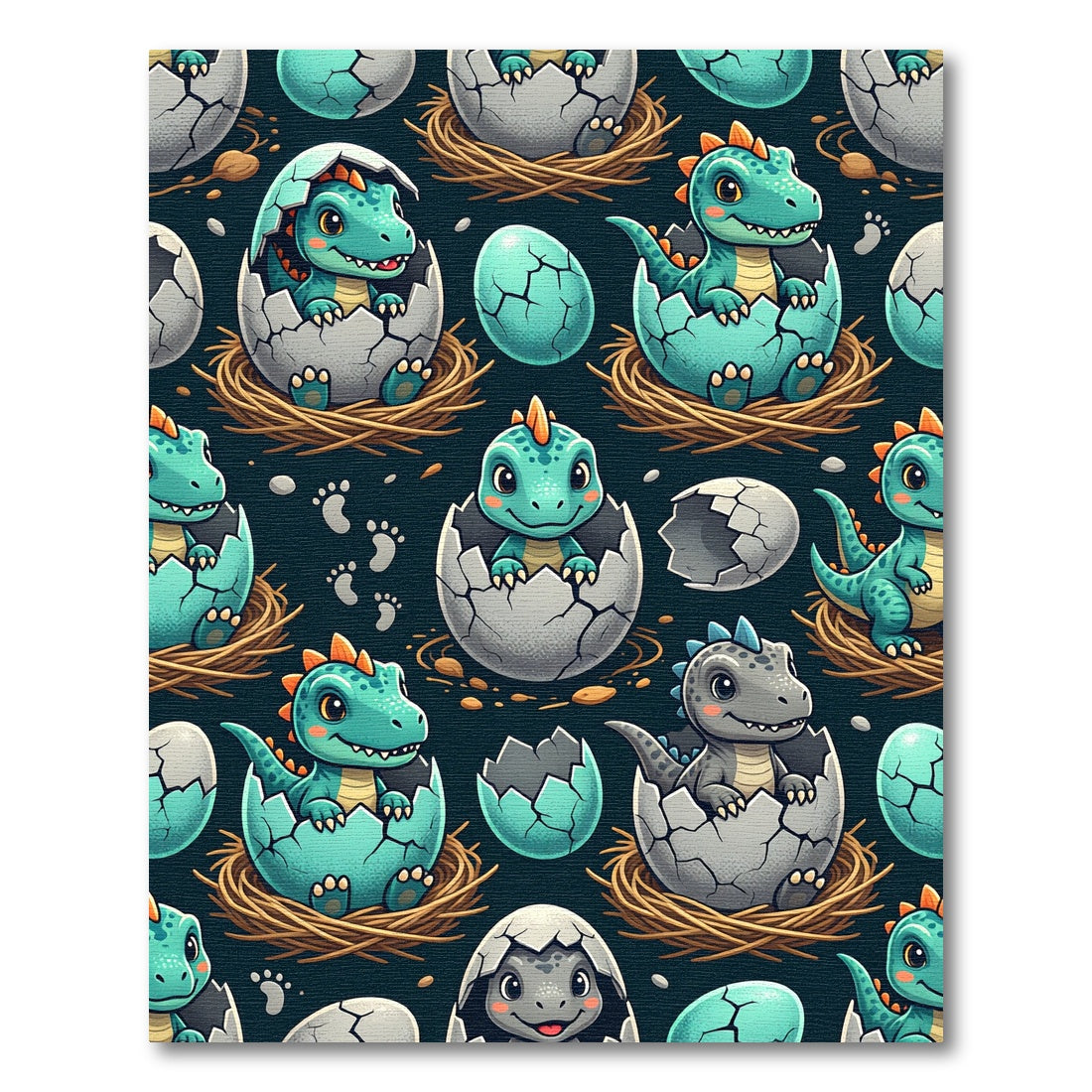 Playful Teal Hatching Dinosaur Illustration Rug