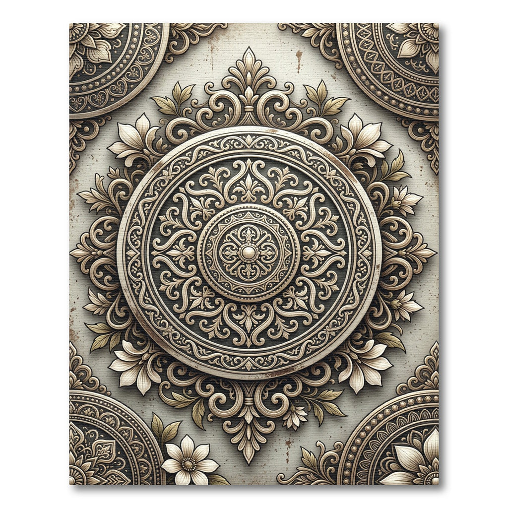Vintage cream ornate floral medallion Rug