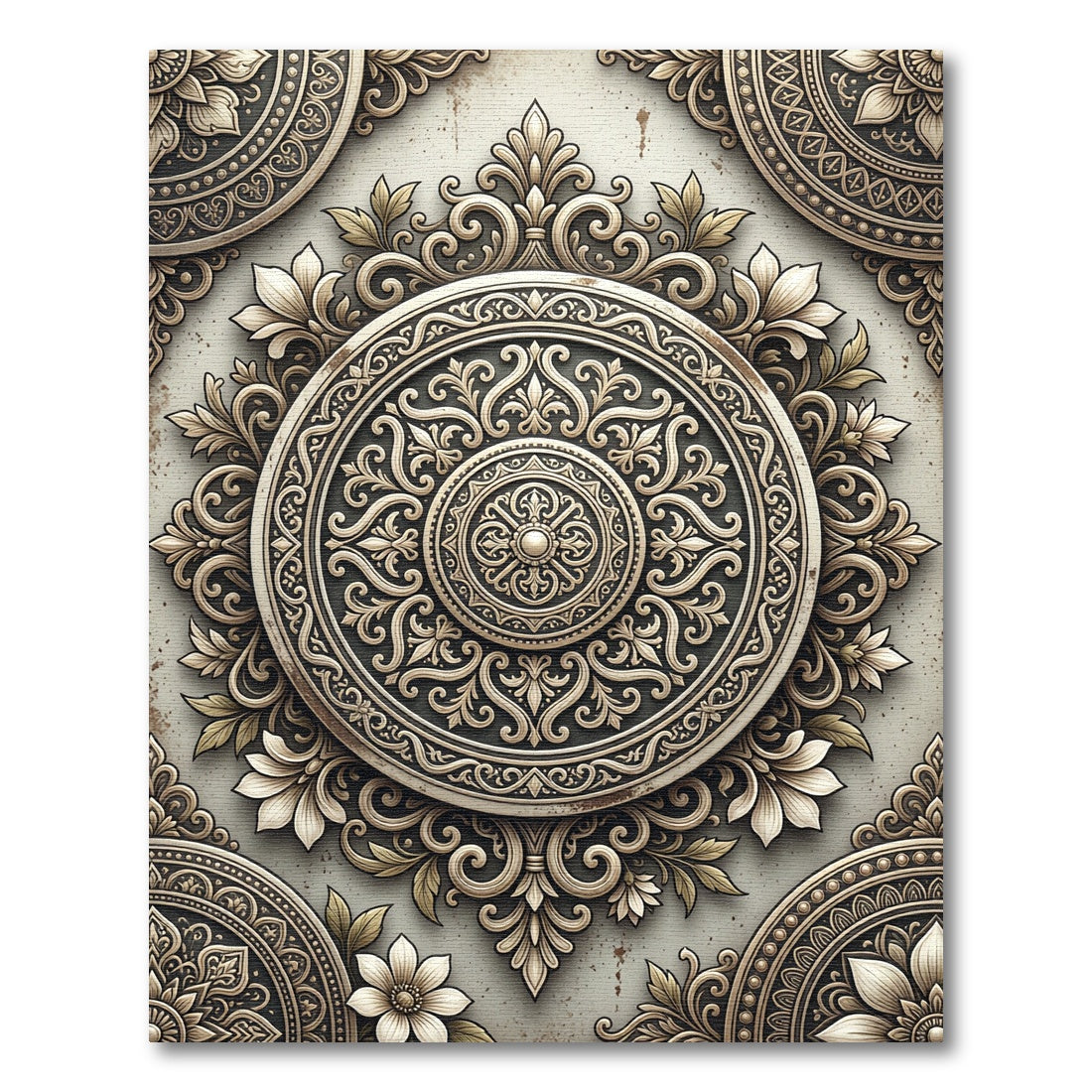 Vintage cream ornate floral medallion Rug
