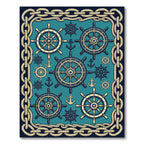 Nautical Ship Wheels Anchors Coastal Tapestry Rug