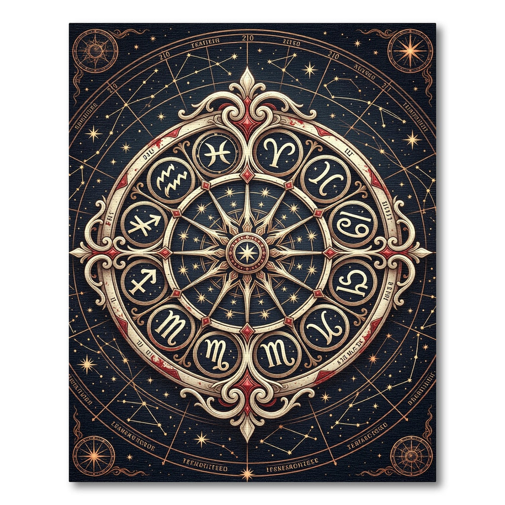 Celestial Zodiac Gold Compass Circular Art Rug