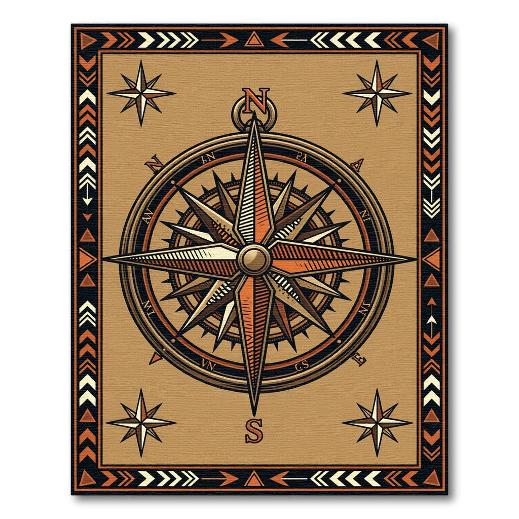 Earthy Bronze Compass Navigation Decor Rug