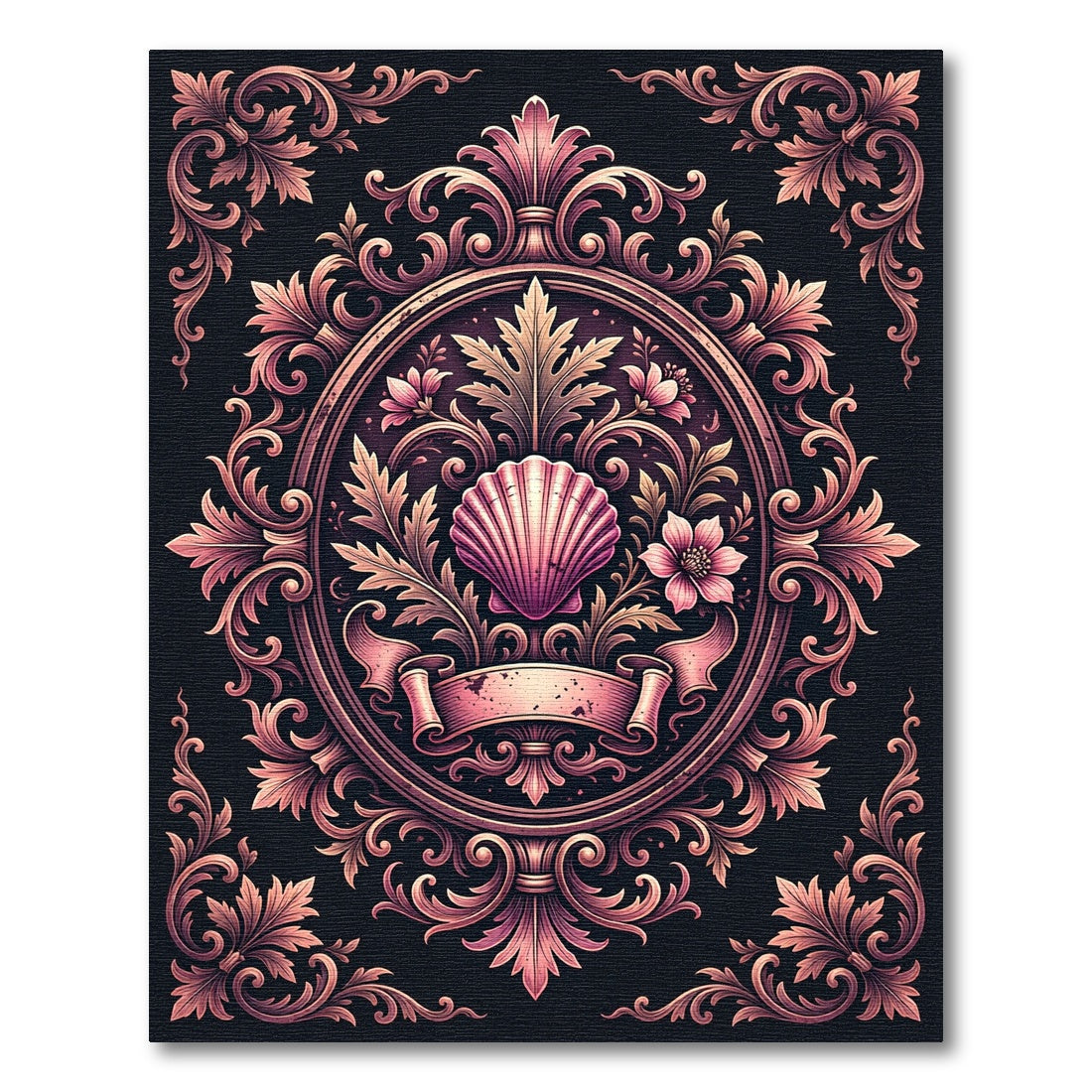 Elegant Blush Shell Baroque Medallion Rug