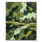 Abstract Green Rustic Farmhouse Meadow Rug