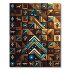 Celestial Gold Aztec Wooden Totem Mosaic Rug