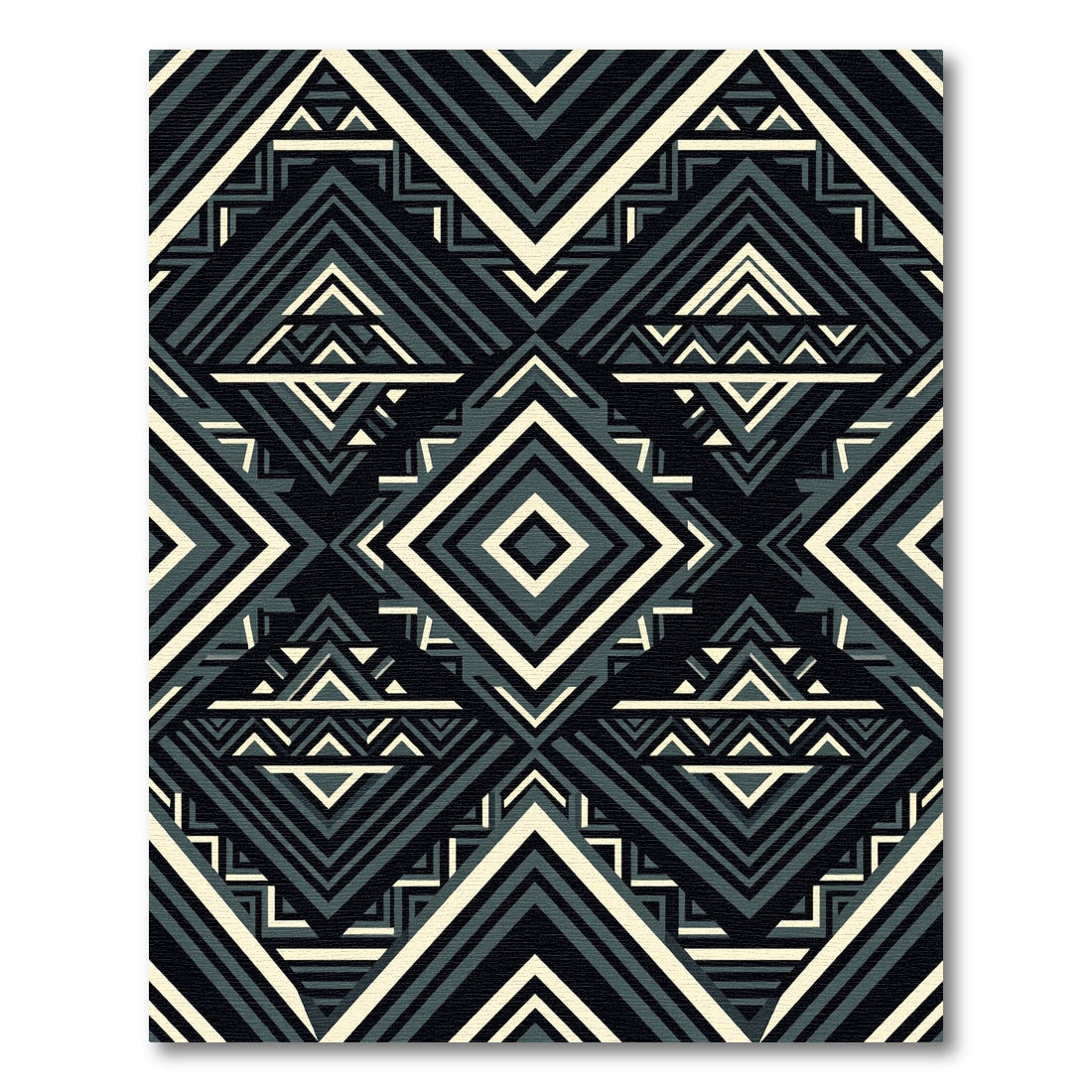 Bold Teal Geometric Diamond Zigzag Rug