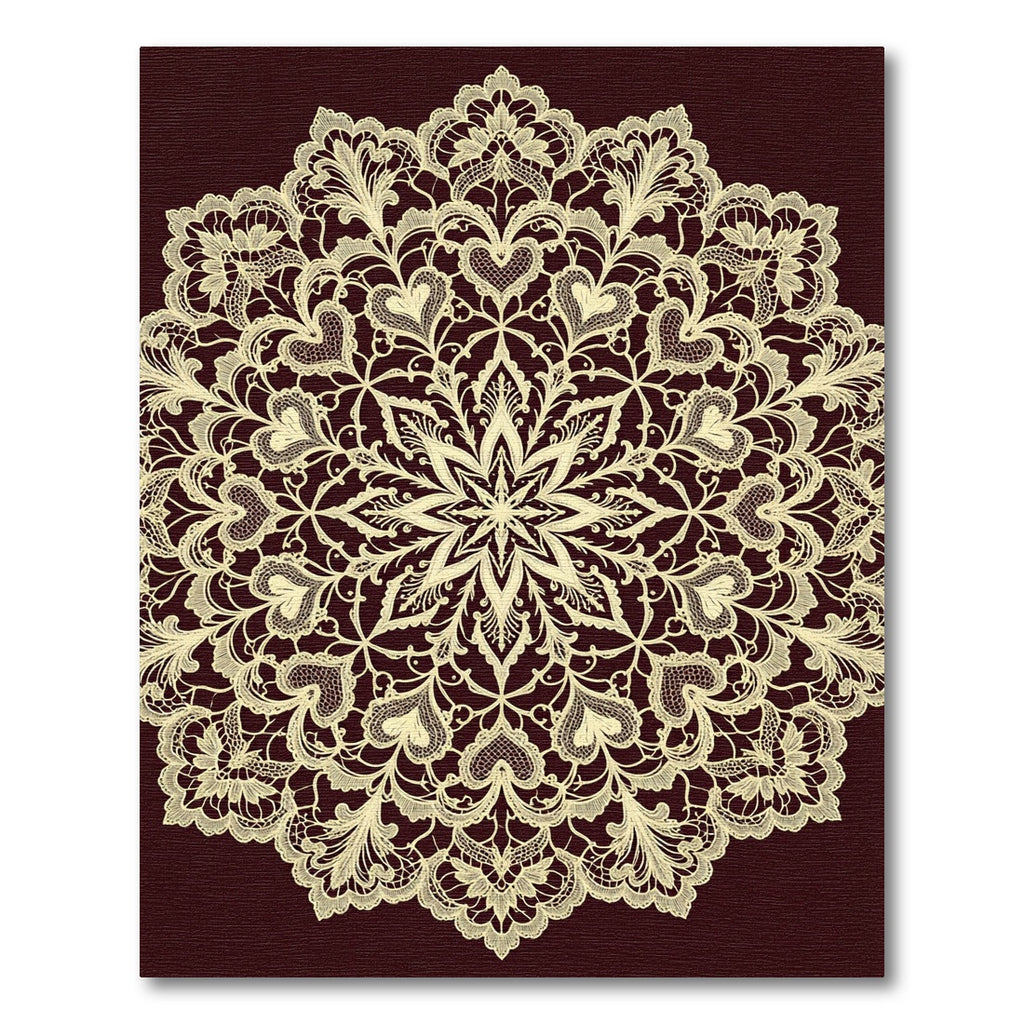 Cream Lace Floral Heart Medallion Rug