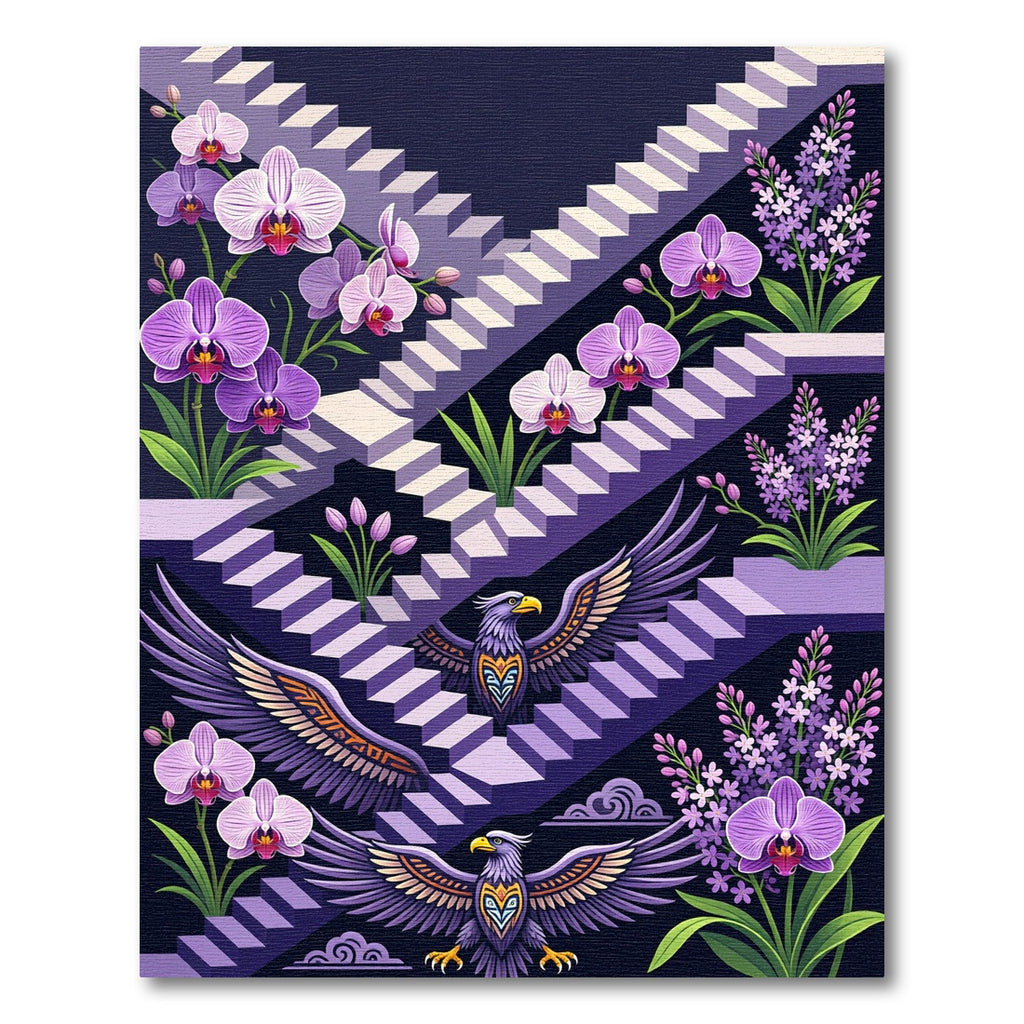 Purple Orchids and Eagles Stairs Rug