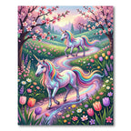 Whimsical Rainbow Unicorn Spring Garden Floral Rug