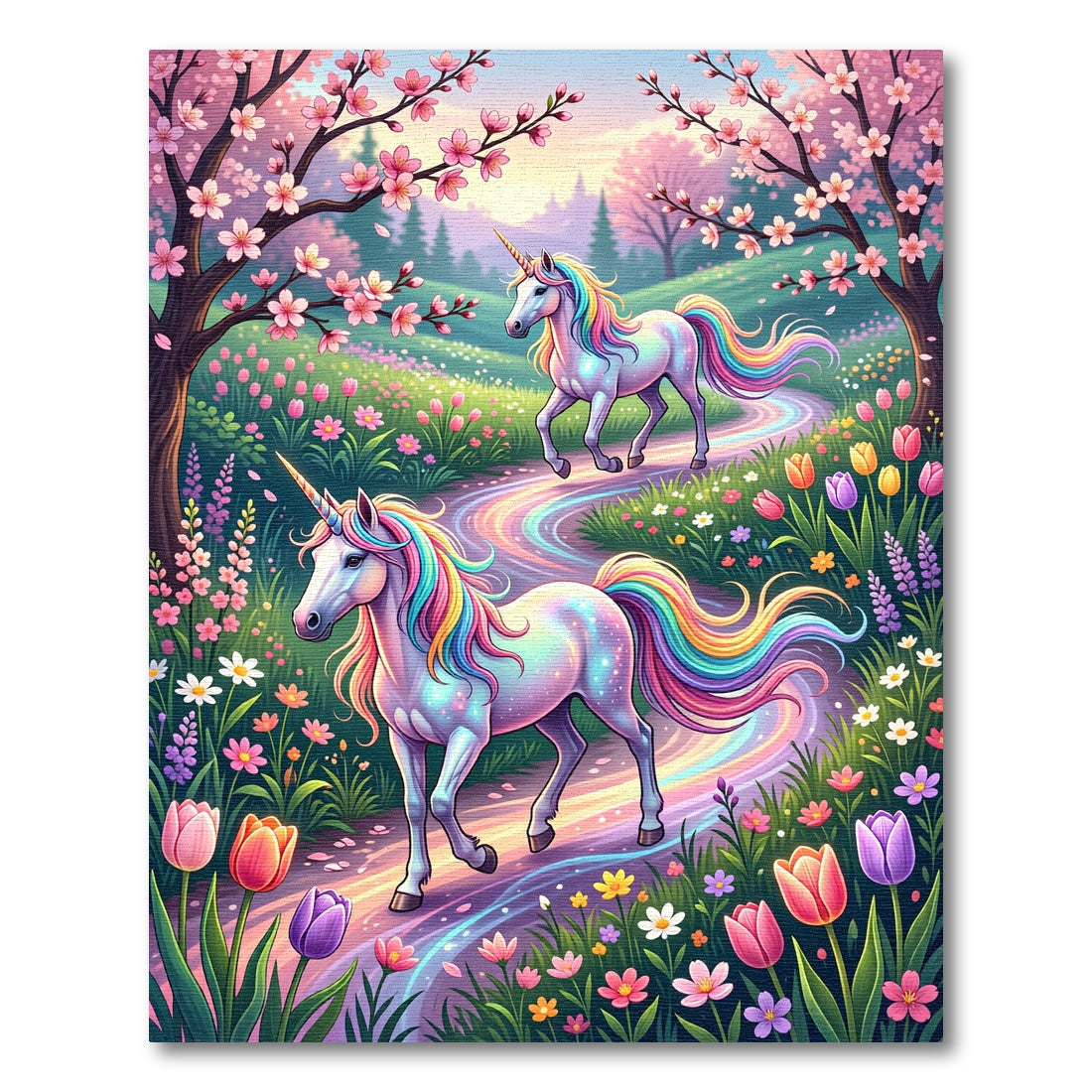 Whimsical Rainbow Unicorn Spring Garden Floral Rug