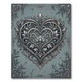 Ornate Silver Filigree Heart Damask Rug
