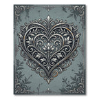 Ornate Silver Filigree Heart Damask Rug