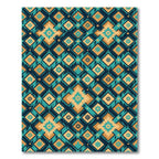 Teal Gold Geometric Diamond Floral Rug