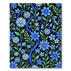 Botanical Blue Flower Meadow Art Rug