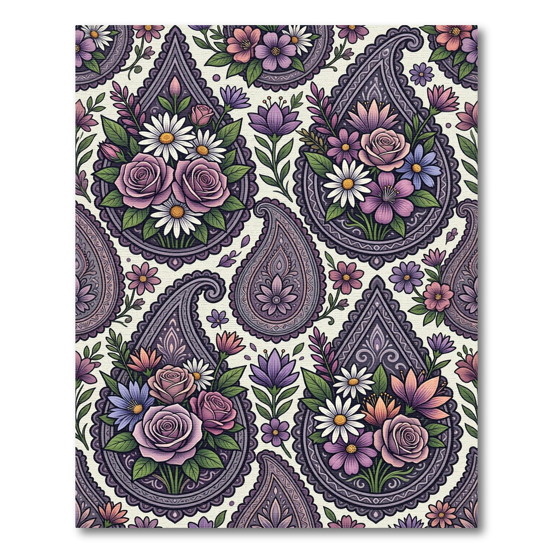 Elegant Lavender Floral Paisley Medallion Rug
