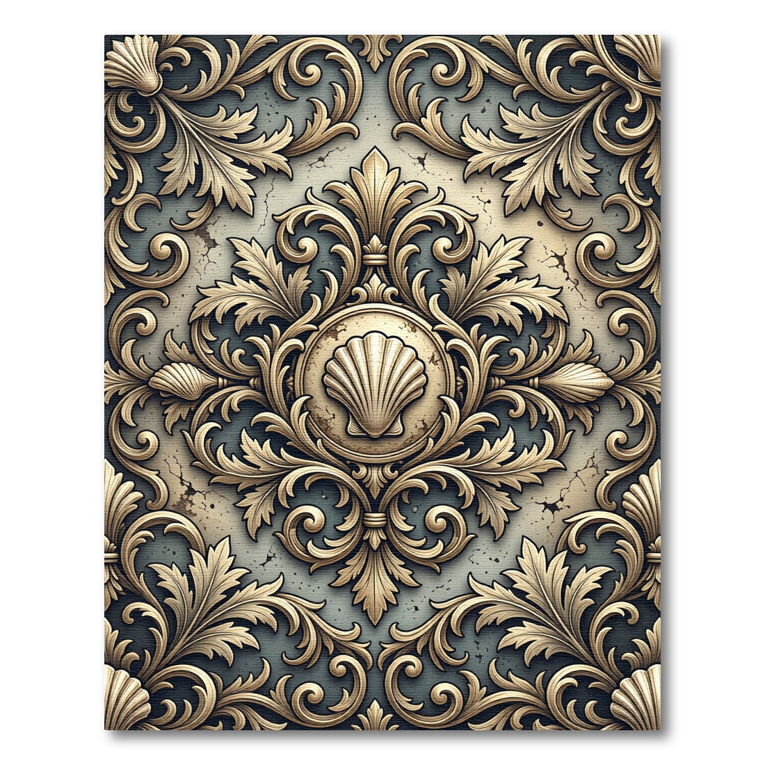 Antique Gold Acanthus Scrollwork Rug