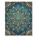 Teal and Gold Floral Filigree Medallion Rug