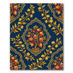 Navy Golden Pomegranate Tree Damask Rug