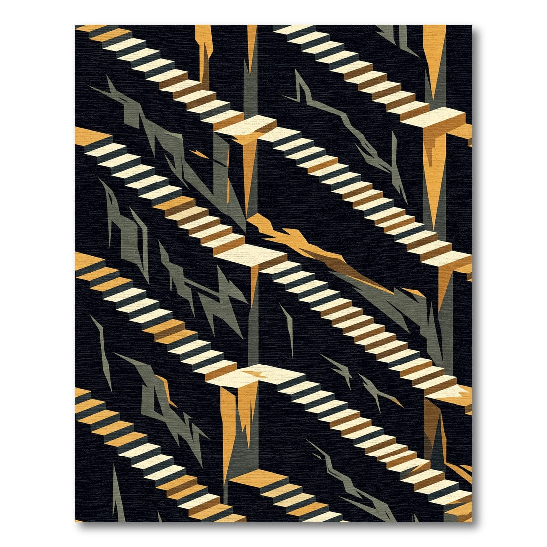 Geometric Staircase Abstract Optical Illusion Rug