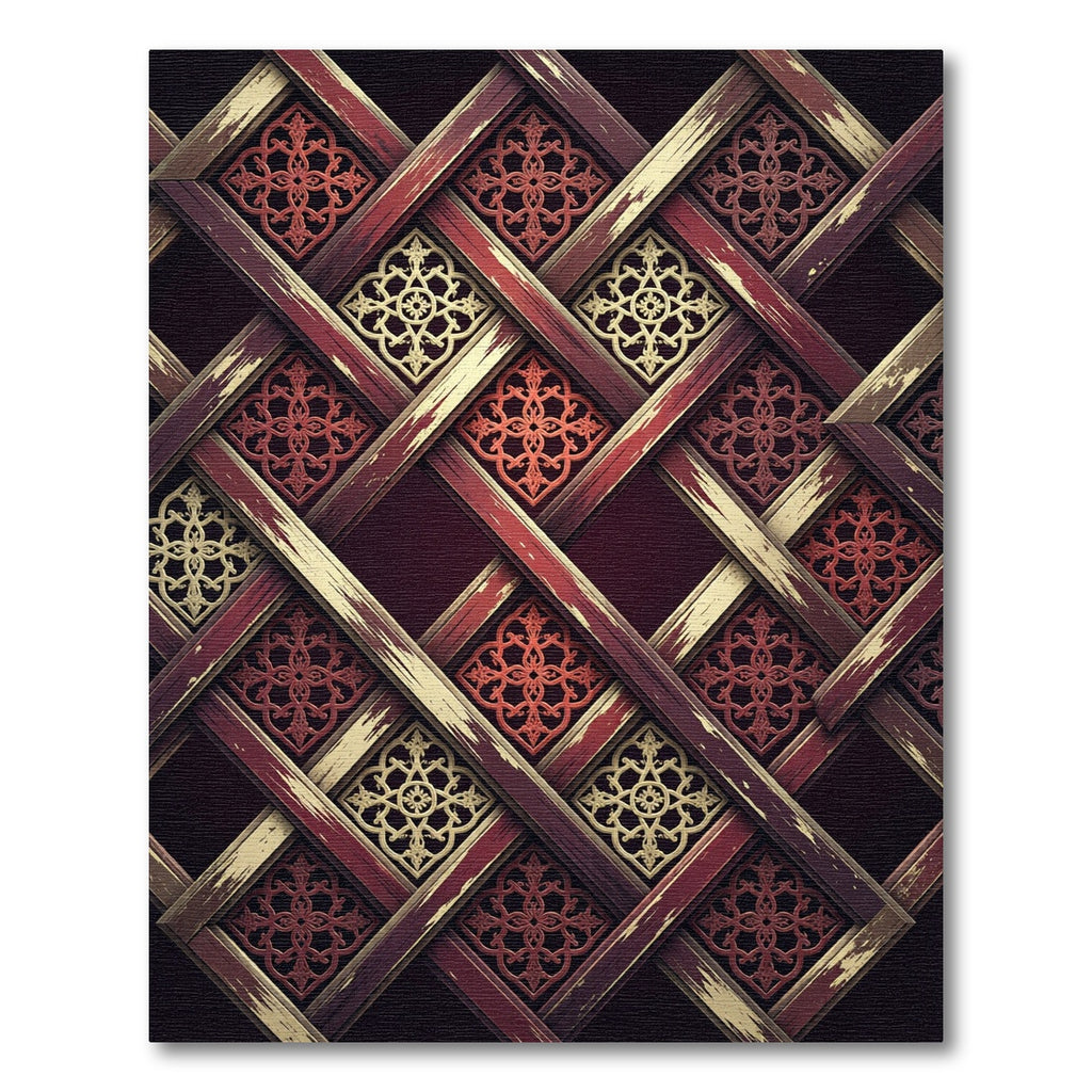 Lattice Crimson Gold Renaissance Damask Rug