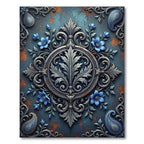 Ethereal Silver Floral Medallion Blue Rust Rug