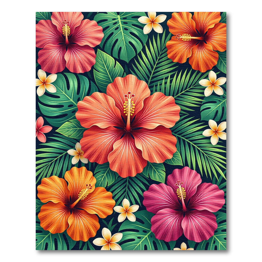 Lush Hibiscus Tropical Floral Foliage Rug