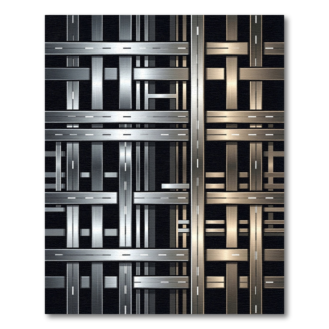 Metallic Silver and Bronze Grid Intersection Rug
