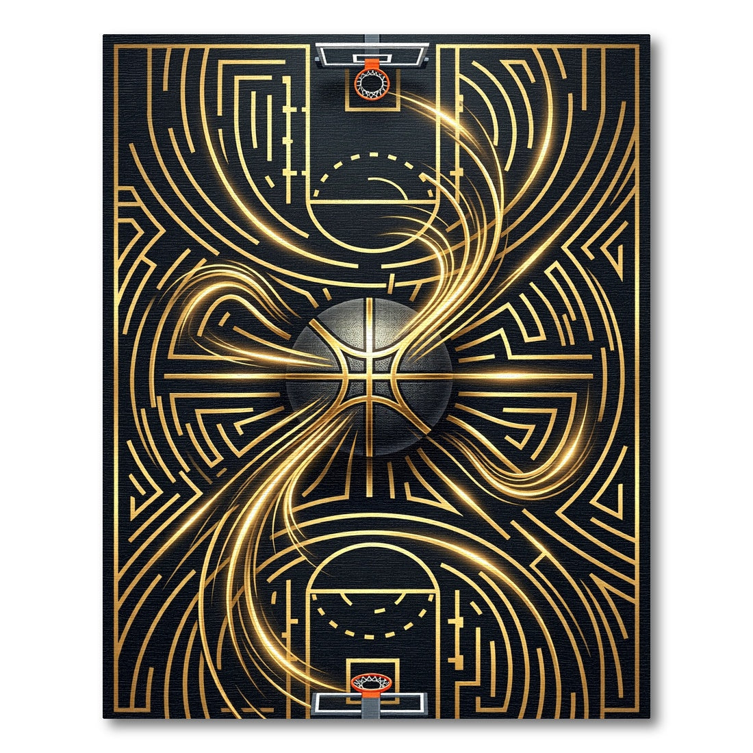 Golden Basketball Kinetic Energy Abstract Rug