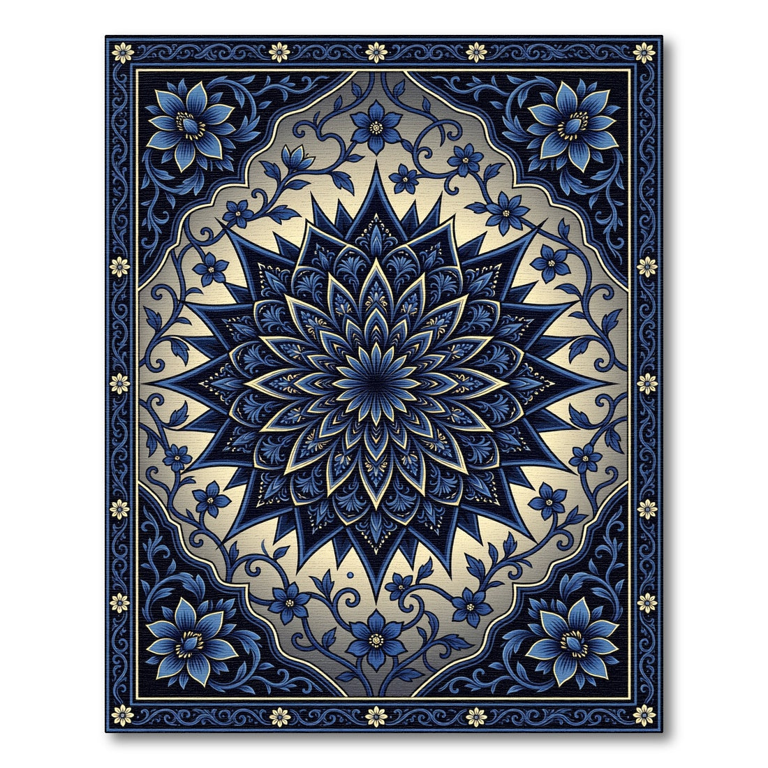 Elegant Azure Floral Medallion Border Rug