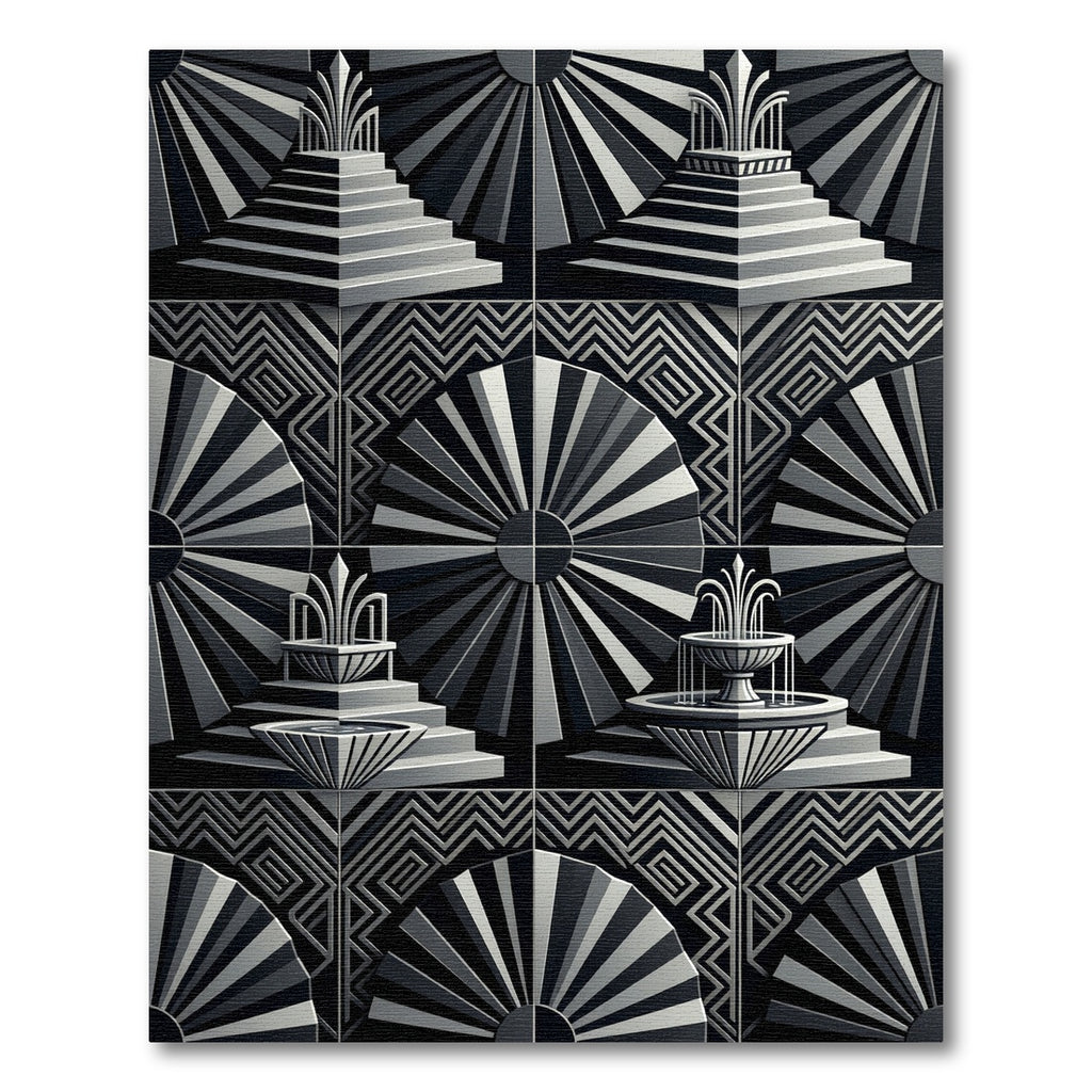 Monochrome Art Deco Fountain Fan Rug
