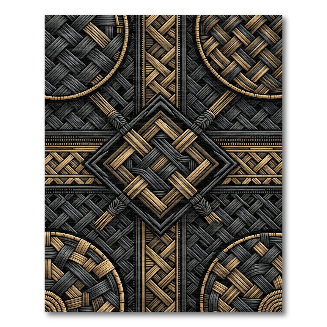 Ornate Braided Gold Dark Knot Rug