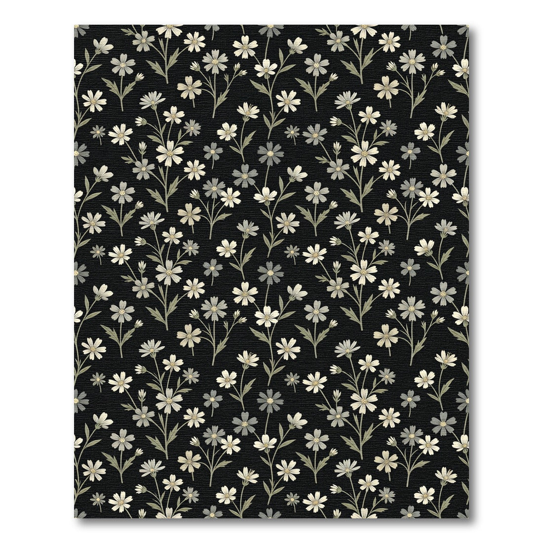 Delicate Black Floral Botanical Overlay Rug
