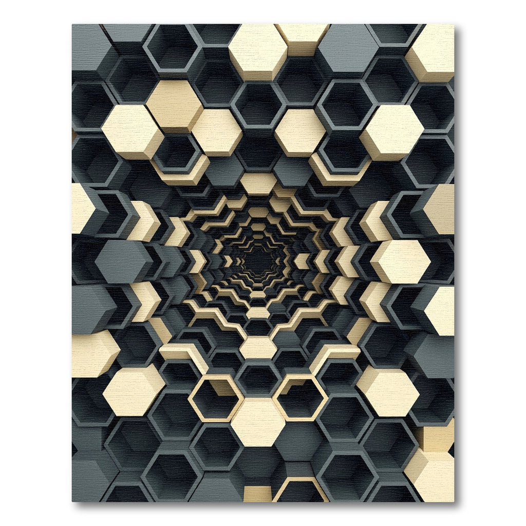 Modern Cream and Charcoal Hexagon Tunnel Rug