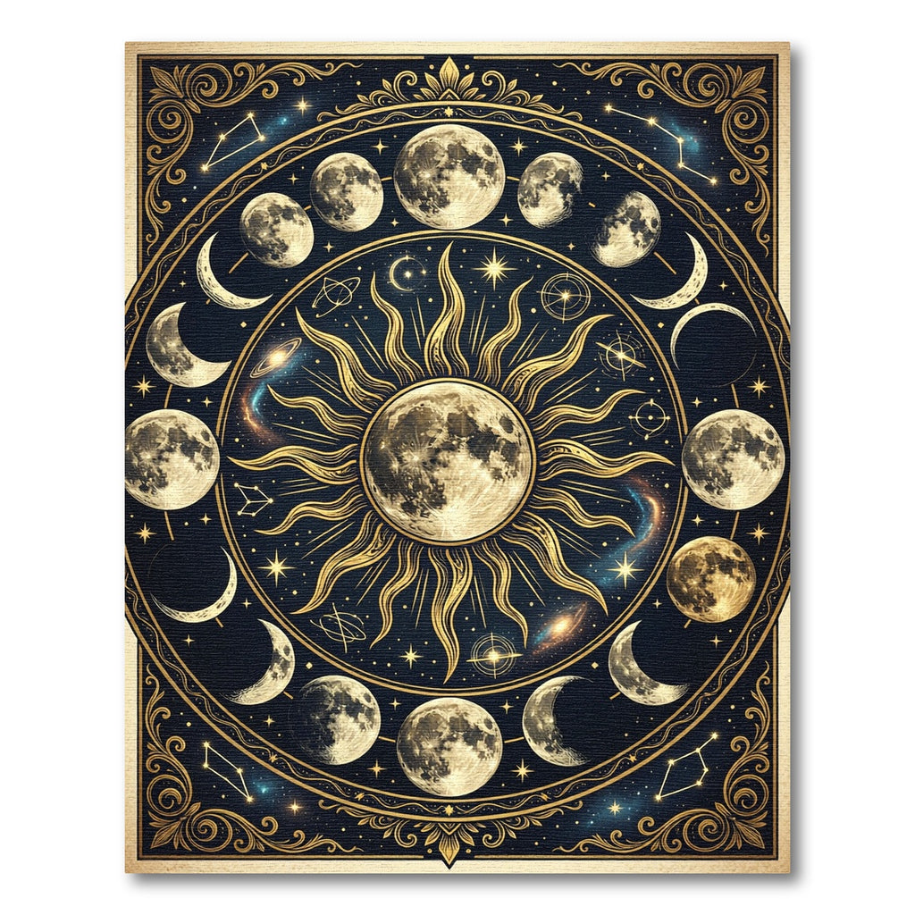 Celestial Gold Moon Phase Astronomy Art Rug