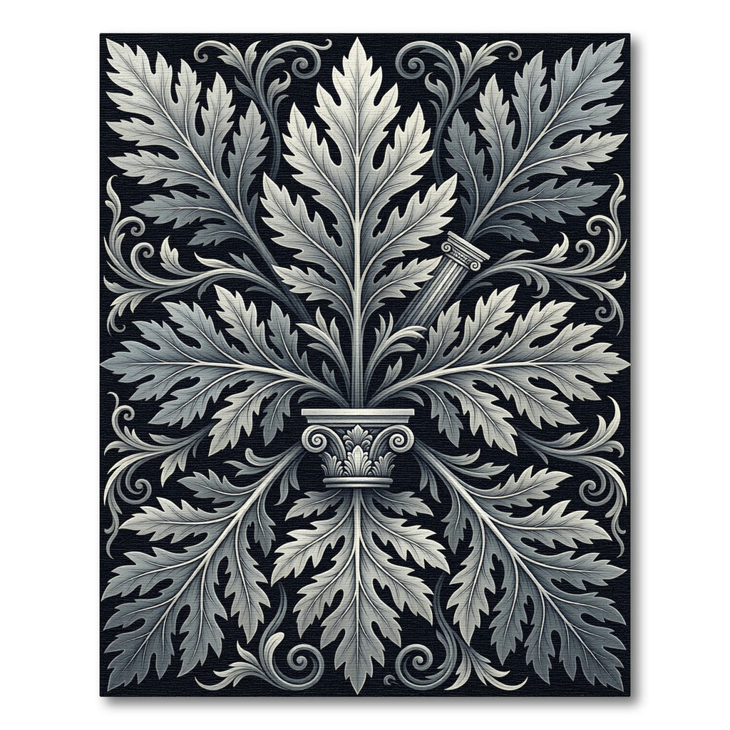 Classic Acanthus Column Black White Rug