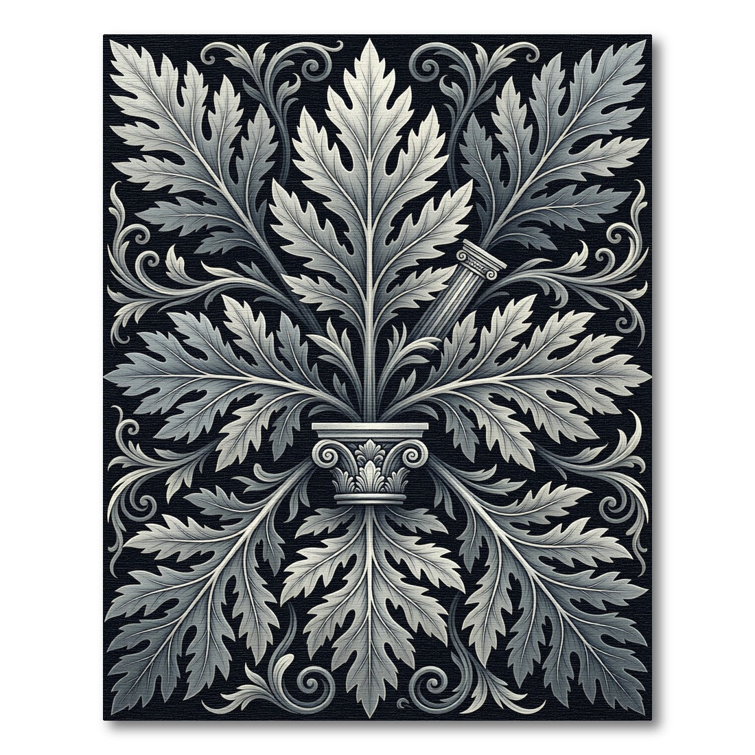 Classic Acanthus Column Black White Rug
