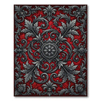 Gothic Crimson Silver Filigree Medallion Rug