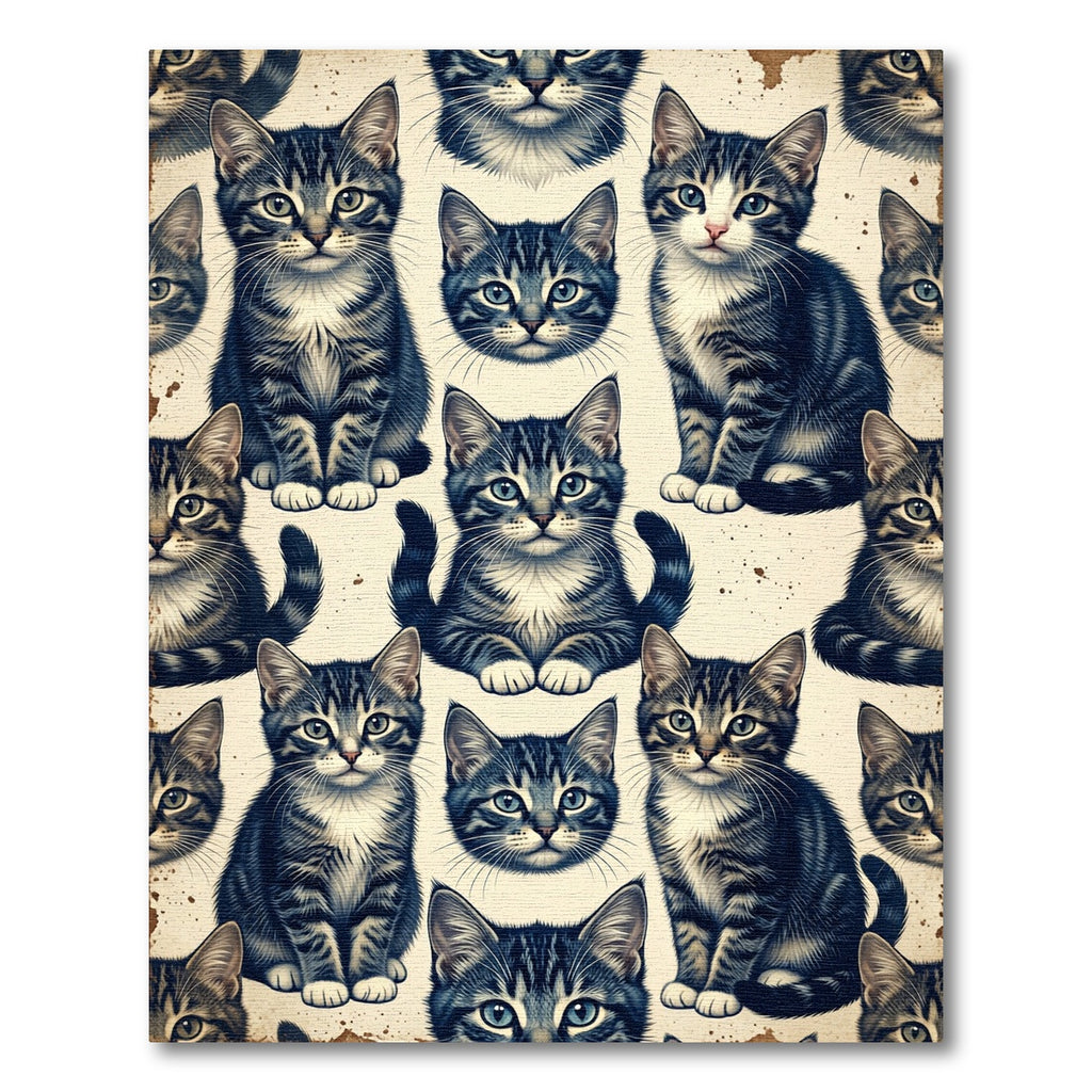 Cute Tabby Kitten Repeat Cream Rug