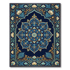 Deep Blue Golden Lotus Mandala Rug